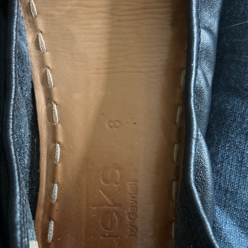 Tieks Black Leather Ballet Flats with Teal Heel Tab - Picture 3 of 7